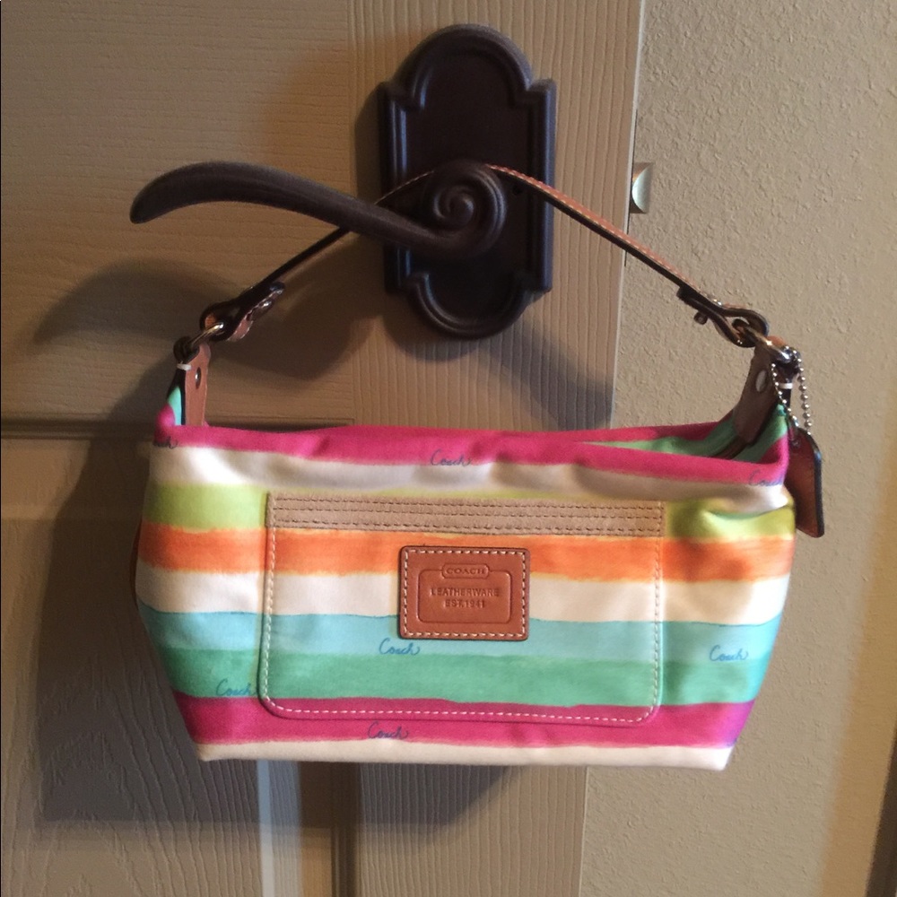 Small Coach Purse with Brightly Colored Stripes